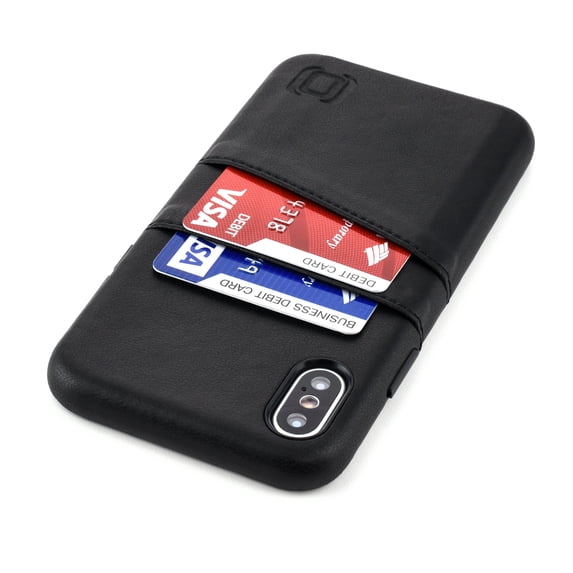 Dockem Luxe Wallet Case for iPhone X & iPhone XS: Minimalist Card Case with UltraGrip Canvas Style Synthetic Leather, Slim Professional Snap On Cover w/ 2 Card Holder Slots - Black