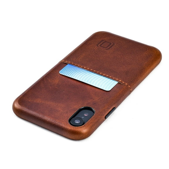 Dockem Virtuosa M1 Card Case for iPhone XR : Built-in Metal Plate, Designed for Magnetic Mounting: Ultra Slim Top Grain Genuine Leather Wallet Case: M-Series [Brown]