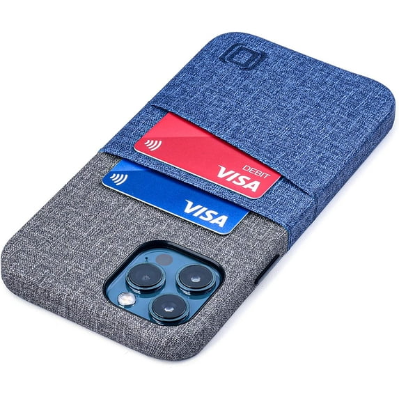 Dockem Wallet Case for iPhone 12 Pro Max; Built-in Metal Plate, 2 Credit Card Slots, Luxe M2, Blue/Grey