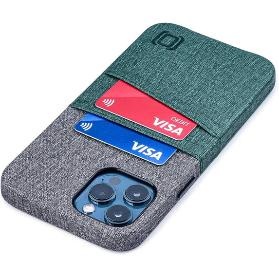 Dockem Wallet Case for iPhone 12 Pro Max; Built-in Metal Plate, 2 Credit Card Slots, Luxe M2, Green/Grey