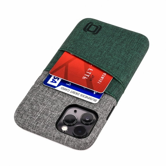 Dockem iPhone 11 Pro Luxe M2 Wallet Case; Built-in Metal Plate, 2 Card Holder Slots, Green/Grey