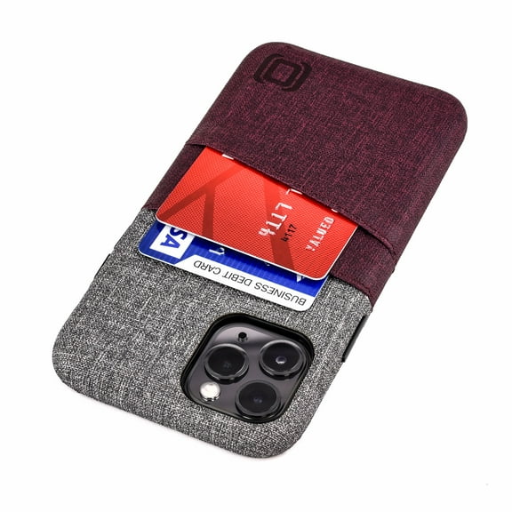 Dockem iPhone 11 Pro Luxe M2 Wallet Case; Built-in Metal Plate, 2 Card Holder Slots, Maroon/Grey