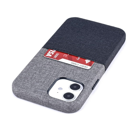 Dockem iPhone 12 /12 Pro Luxe M1 Card Case; Built-in Metal Plate, 1 Lay-Flat Card Slot, Black/Grey