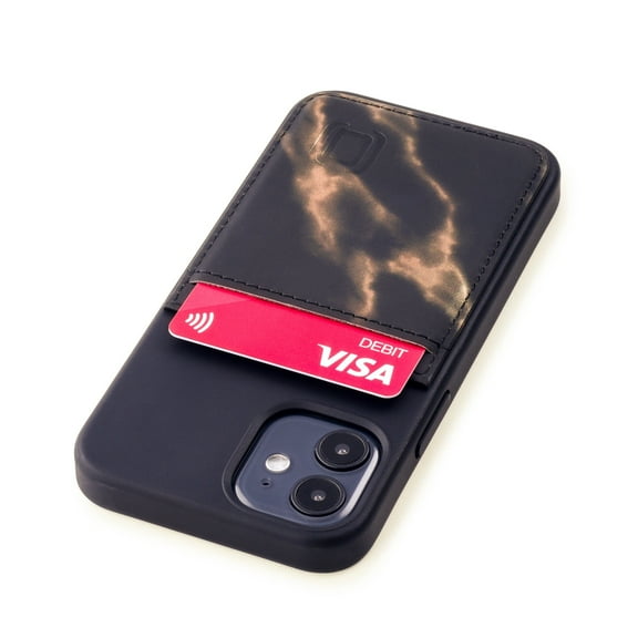 Dockem iPhone 12 mini MBL M2T Wallet Case; Built-in Metal Plate, 1 Card Slot, Marble Style, Black/Gold