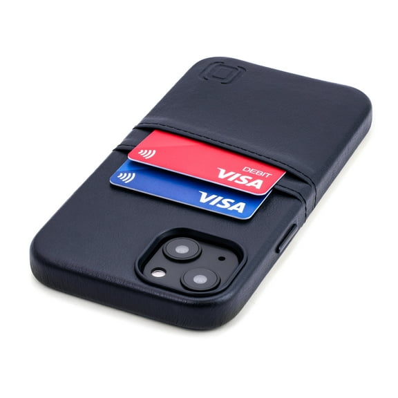 Dockem iPhone 13 Exec M2 Wallet Case; Built-in Metal Plate, 2 Card Slots, Premium Synthetic Leather, Black