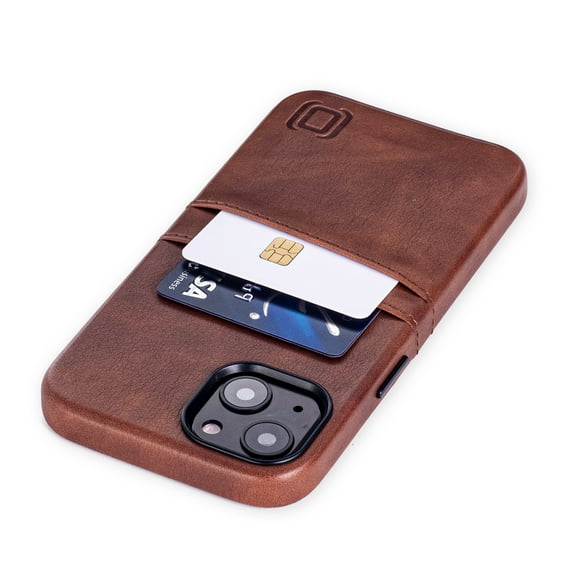 Dockem iPhone 13 Exec M2 Wallet Case; Built-in Metal Plate, 2 Card Slots, Premium Synthetic Leather, Brown