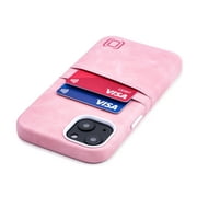 Dockem iPhone 13 Exec M2 Wallet Case; Built-in Metal Plate, 2 Card Slots, Premium Synthetic Leather, Pink