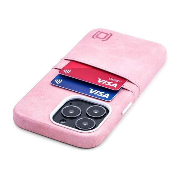 Dockem iPhone 13 Pro Exec M2 Wallet Case; Built-in Metal Plate, 2 Card Slots, Premium Synthetic Leather, Pink