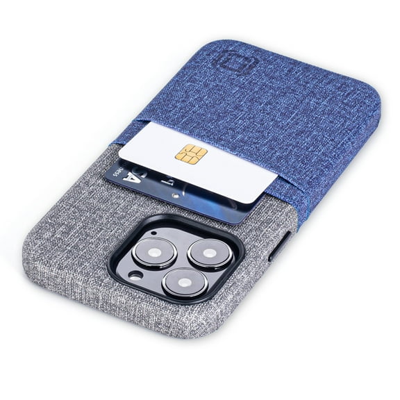 Dockem iPhone 13 Pro Lux M2 Wallet Case; Built-in Metal Plate, 2 Card Slots, Premium Synthetic Leather, Blue