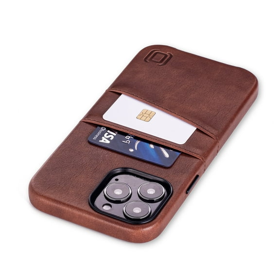 Dockem iPhone 13 Pro Max Exec M2 Wallet Case; Built-in Metal Plate, 2 Card Slots, Premium Synthetic Leather, Brown