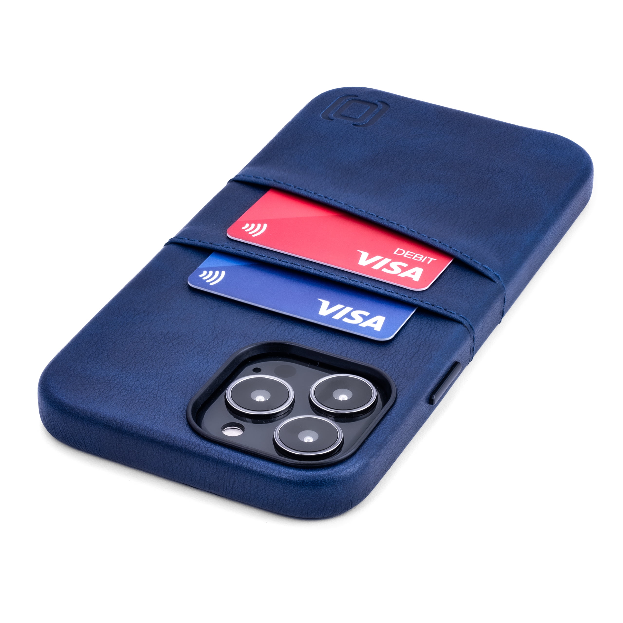 Dockem iPhone 13 Pro Max Exec M2 Wallet Case; Built-in Metal Plate, 2 Card Slots, Premium Synthetic Leather, Navy Blue