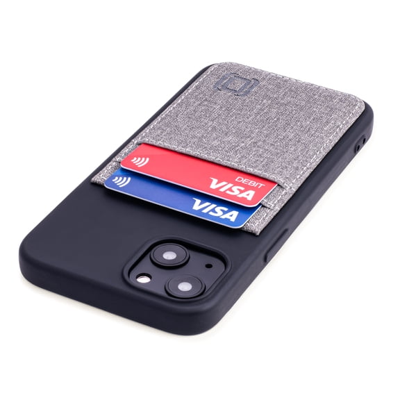 Dockem iPhone 13 Wallet Card Case; Built-in Metal Plate for Magnetic Mounting, 2 Card Holders, Silicone Exec M2T [Black/Grey]