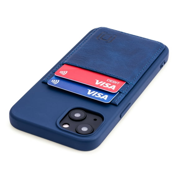 Dockem iPhone 13 Wallet Card Case; Built-in Metal Plate for Magnetic Mounting, 2 Card Holders, Silicone Exec M2T [Navy/Navy]