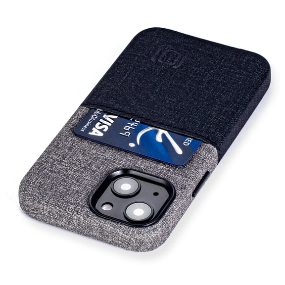 Dockem iPhone 13 mini Luxe M1 Card Case; Built-in Metal Plate, 1 Lay-Flat Card Slot, Premium Synthetic Leather, Black/Grey