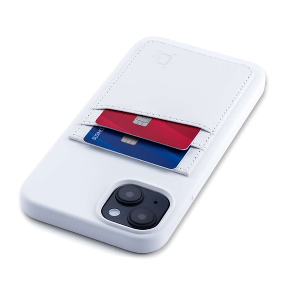 Dockem iPhone 14 Plus Liquid Silicone Card Case with Built-in Metal Plate for Magnetic Mounting, Stitched-on Wallet with 2 Credit Card Holders (White, M2L)