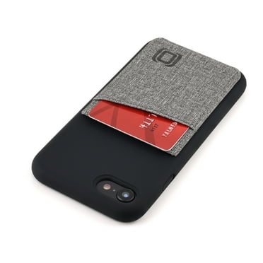 Dockem iPhone SE 2022, SE 2020 / 8 / 7 Silicone Wallet Card Case with Built-in Metal Plate, 1 Card Holder Slot, Luxe M2L, Black/Grey