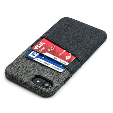 Dockem iPhone SE 3 (2022), SE 2 (2020), iPhone 8/7 Wallet Card Case: Canvas Style Synthetic Leather, 2 Card Holder; Luxe [Black/Grey]