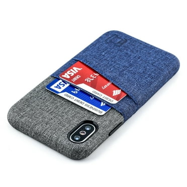 Dockem iPhone X / XS Luxe M2 Wallet Case; Built-in Metal Plate, 2 Card Holder Slots, Blue/Grey