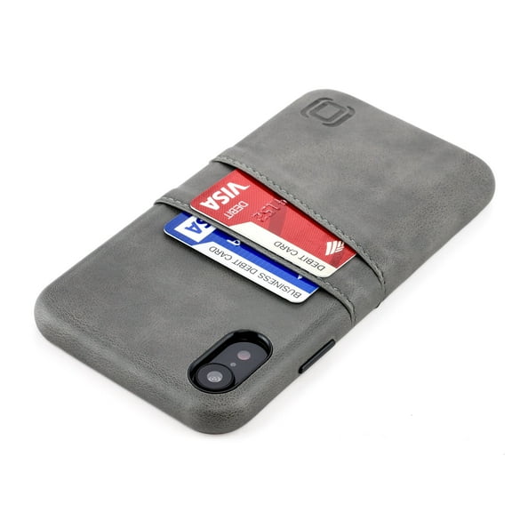 Dockem iPhone XR Exec M2 Wallet Case; Built-in Metal Plate, 2 Card Holder Slots, Grey