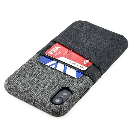 Dockem iPhone XS Max Luxe M2 Wallet Case; Built-in Metal Plate, 2 Card Holder Slots, Black/Grey