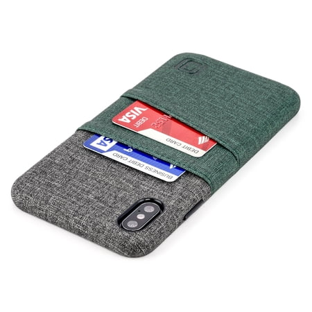 Dockem iPhone XS Max Luxe M2 Wallet Case; Built-in Metal Plate, 2 Card Holder Slots, Green/Grey
