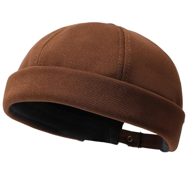 Docker Cap with Textured Woven, Round Brimless Hat with Folded Band ...