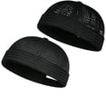 thumbnail image 1 of Docker Hats for Men, Breathable Mesh Brimless Skull Cap Adjustable Summer Beanie Sailor Fisherman Hat Lightweight Foldable Hip Hop Streetwear Caps 2 Pack, 1 of 6