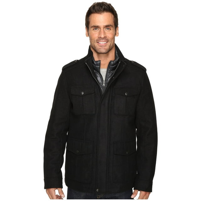 Dockers BLACK Men's Military Wool Blend Bib Lined Dual Zipper Coat XXL