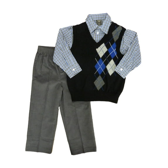 Dockers Boys 3-Piece Outfit Argyle Sweater Vest Striped Shirt & Corduroy Pants 4