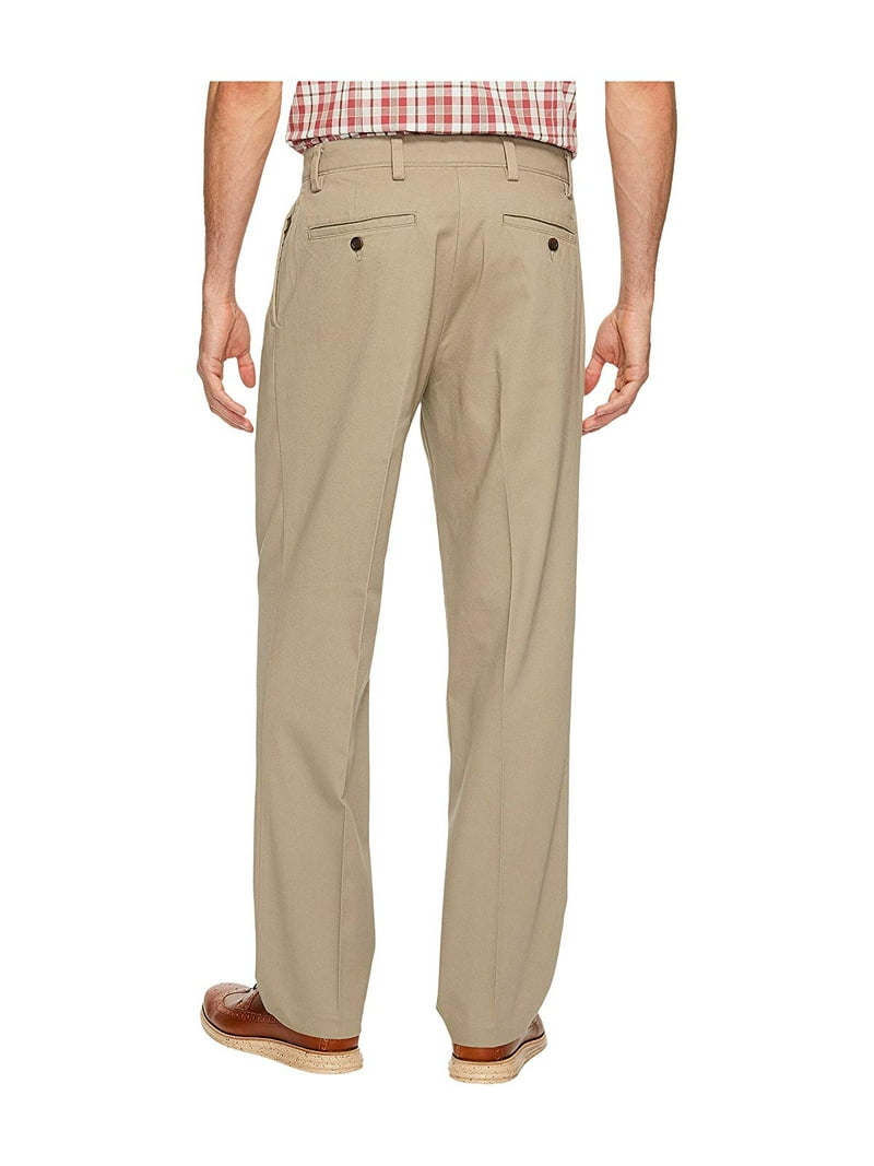 Men's Easy Classic Pleated Fit Khaki Stretch Pants Color: Timber