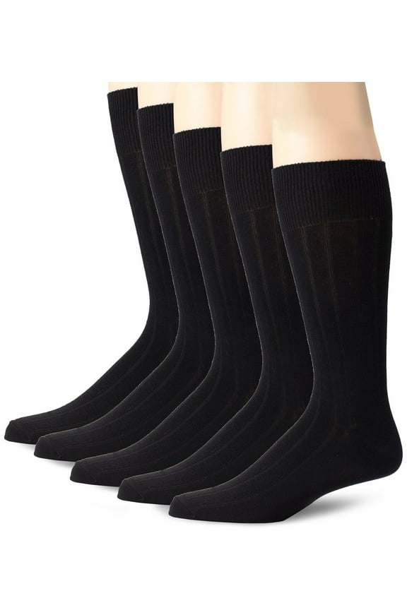 Men's Classics Classic Rib Crew Socks, Black, 5 Pair