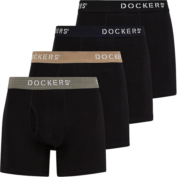 Dockers Men’s Cotton Stretch Boxer Briefs – 4-Pack Comfort & Support for All-Day Wear