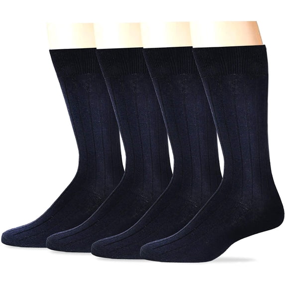 Dockers Men's Dress Wide Rib Crew Socks, Navy, 4 Pair