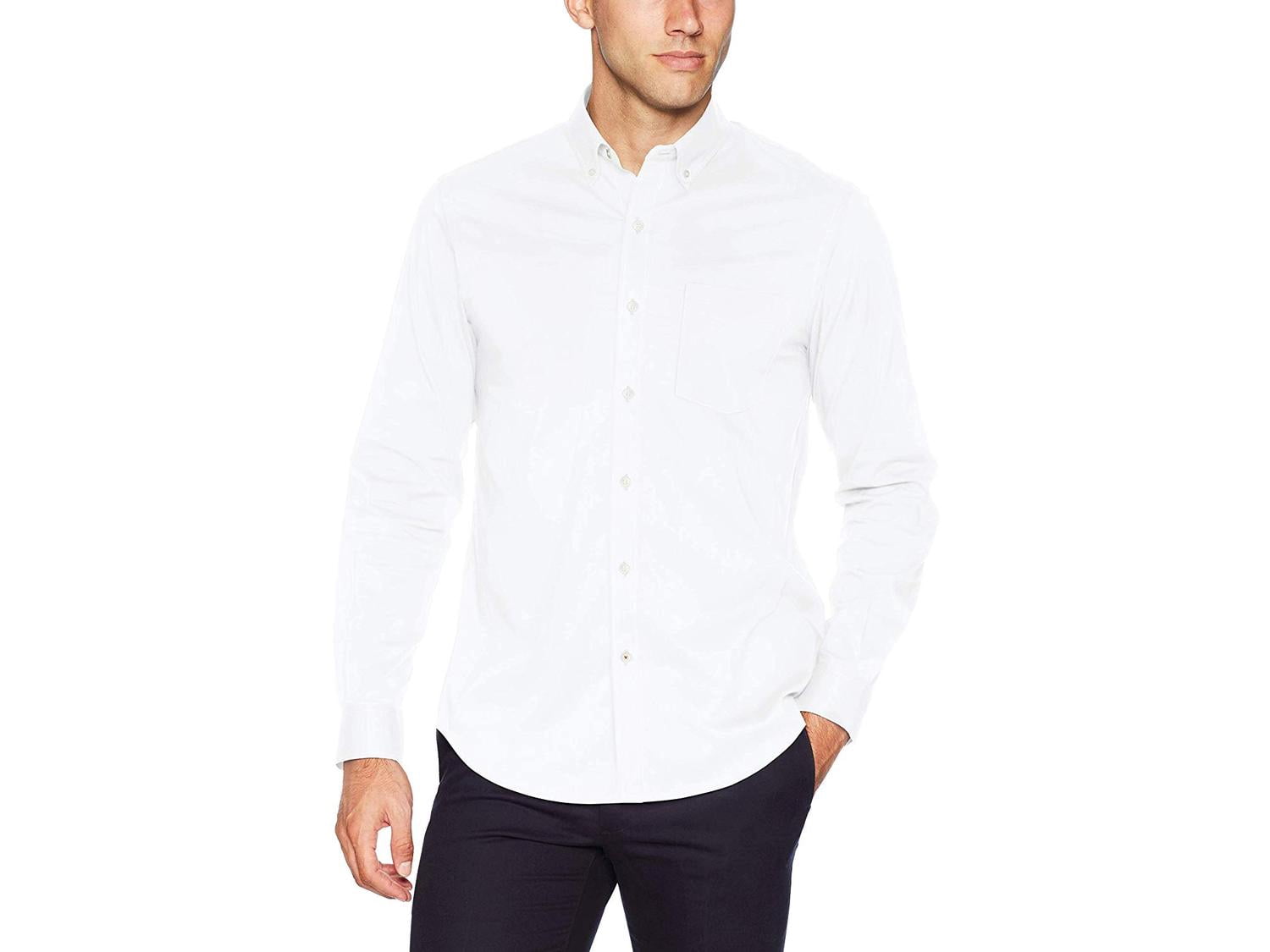 Dockers Men's Long Sleeve Button Front Comfort Flex Shirt, Paper White, Medium
