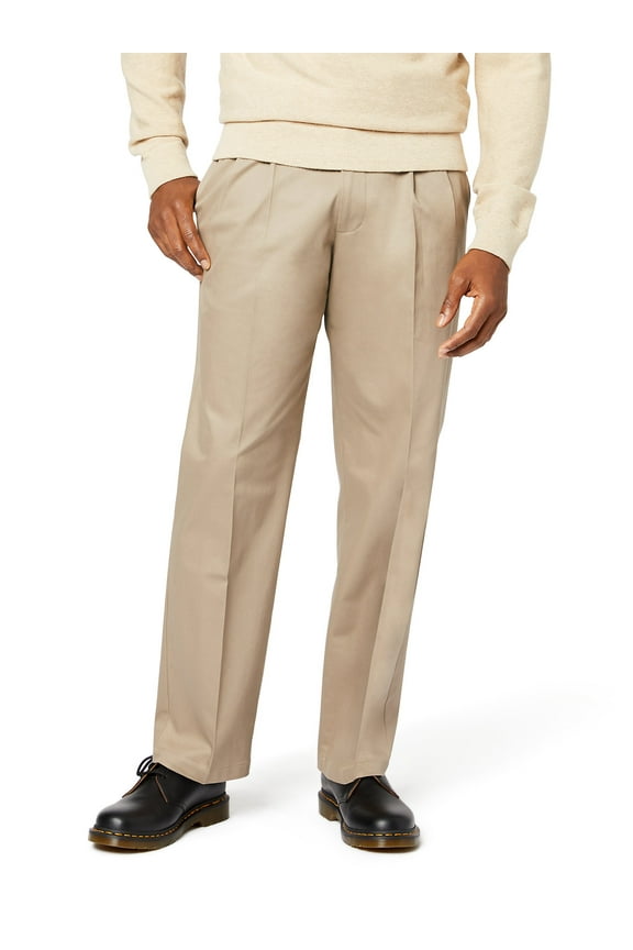 Men's Relaxed Fit Signature Khaki Lux Cotton Stretch Pants - Pleated