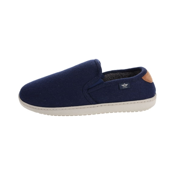 Dockers Men's Slippers Twin-Gore Slip-On Faux Wool, Navy, Size 9