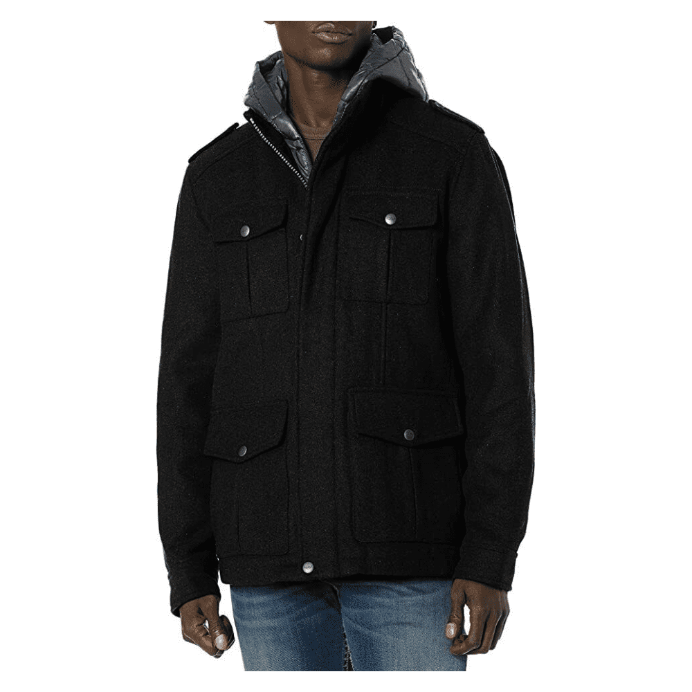 Dockers Men s The Grayson Wool Blend Hooded Military Jacket Black X Large Walmart