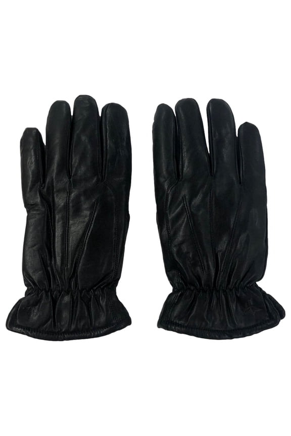 Mens Black Genuine Leather Sherpa Lined Gloves Gathered Wrist X-Large