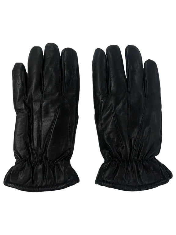 Mens Black Genuine Leather Sherpa Lined Gloves Gathered Wrist X-Large