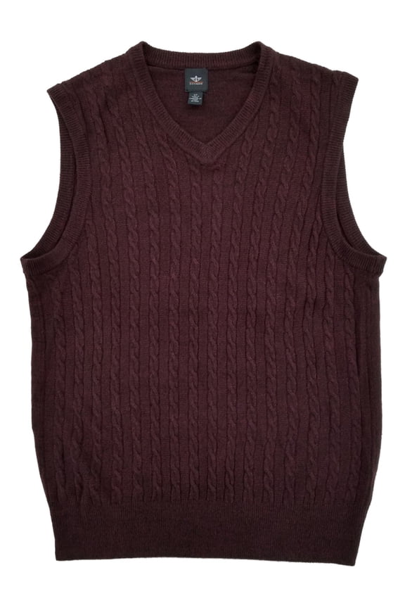 Mens Cabernet Red Soft Acrylic V-Neck Cable Knit Sweater Vest XL