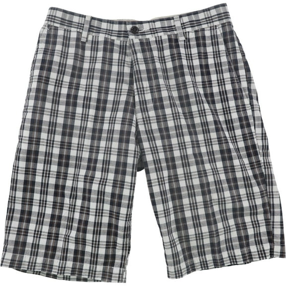 Dockers Mens Nightwatch Plaid Casual Bermuda Shorts, Black, 29