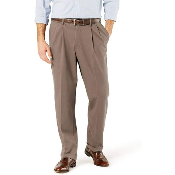Dockers Mens Relaxed Fit Comfort Khaki Pants - Pleated 40W x 34L Dark Pebble