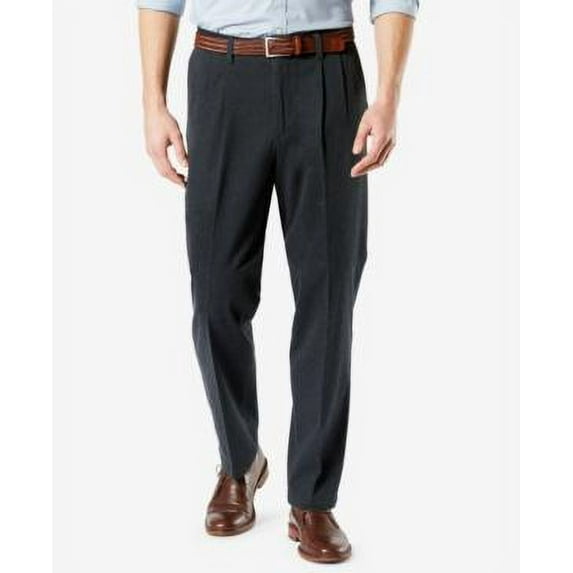 Dockers Mens Signature Khaki Pleated Pants, Classic Fit, Various Sizes Title: 40x29/Charcoal Heather