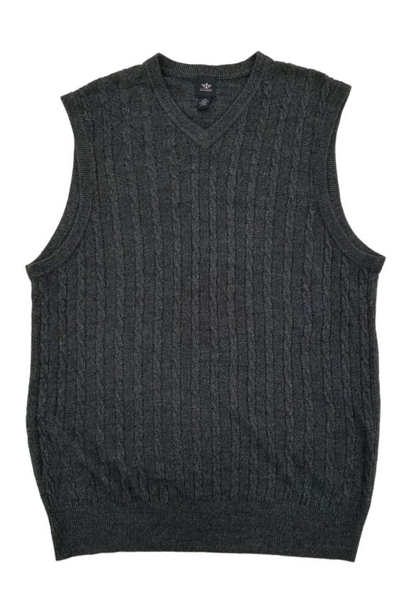 Mens Storm Marl Gray Soft Acrylic V-Neck Cable Knit Sweater Vest XL