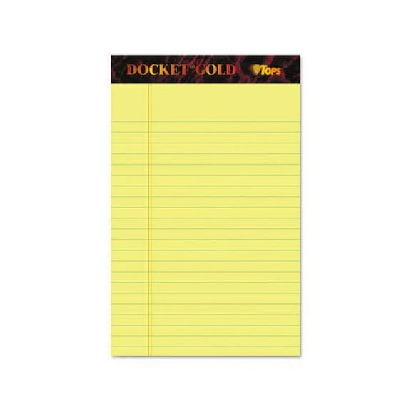 Docket Gold Ruled Perforated Pads Narrow Rule, 5 x 8, Canary, 50 Sheets, 12/Pack