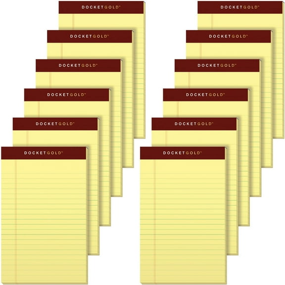 Docket Gold Ruled Perforated Pads, Narrow Rule, 50 Canary-Yellow 5 X 8 Sheets, 12/pack | Bundle of 5 Packs