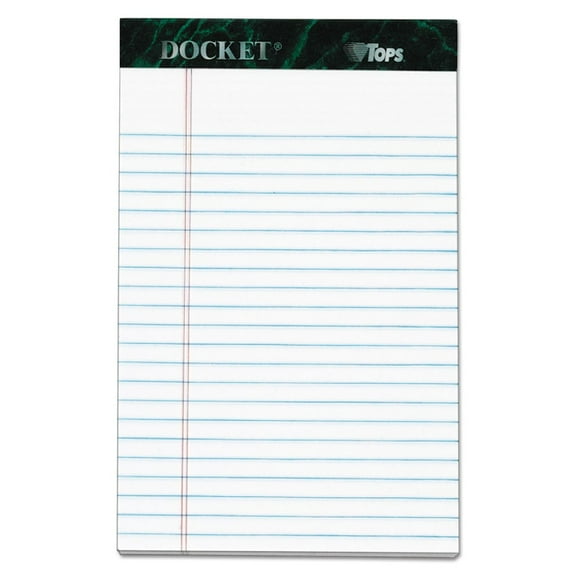 TOPS 63366 Docket 5 in. x 8 in. Ruled Perforated Pads - Narrow, White (50 Sheets/Pad, 6 Pads/Pack)
