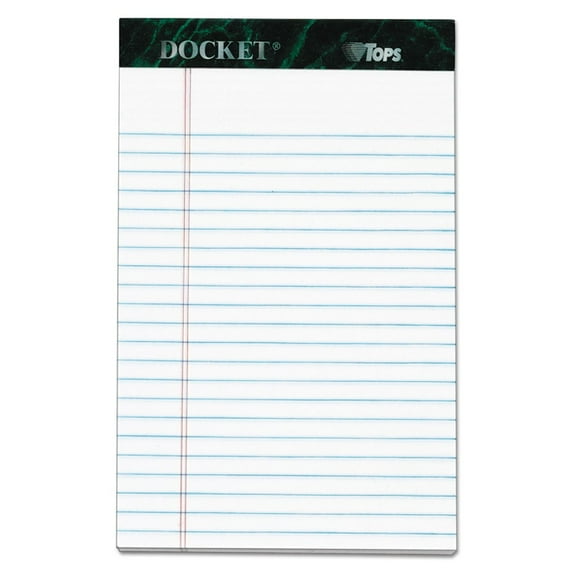 TOPS 63366 Docket 5 in. x 8 in. Ruled Perforated Pads - Narrow, White (50 Sheets/Pad, 6 Pads/Pack)