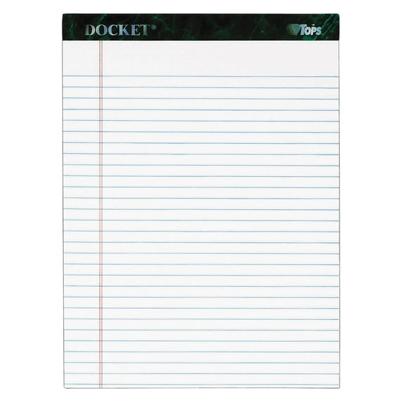 TOPS Docket Legal Pad, Legal Rule, White, Rigid Back, 50 Sheet/Pad, 6 Pad/Pack - 50 Sheets - Double Stitched - 16 lb Basis Weight - 8 1/2" x 11 3/4" - 11.75" x 8.5" - White Paper - Rigid, Heavyweight,