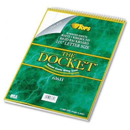 TOPS Docket Wirebound Ruled Pad w/Cover, 8 1/2 x 11 3/4, White, 70 Sheets -TOP63631